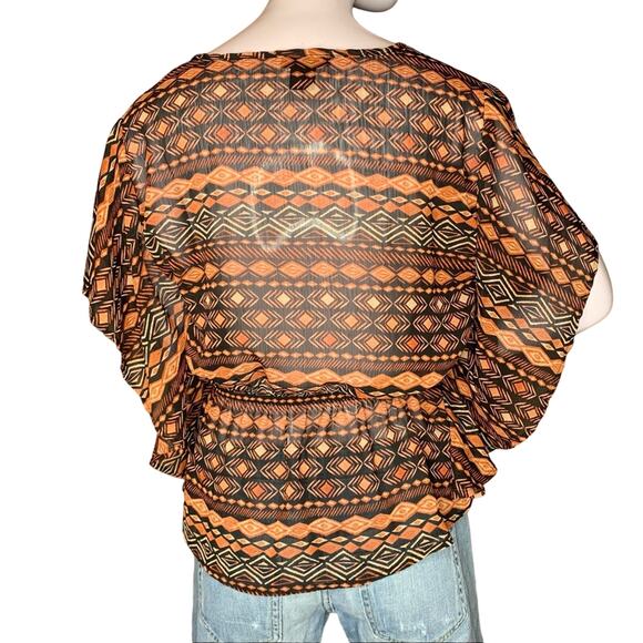 ULTRA FLIRT TRIBAL Sheer Women Top Short Sleeve Elastic on Waist Size M - Picture 5 of 8